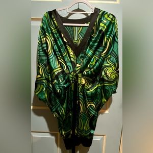 Green Print Kimono sleeve style mini dress